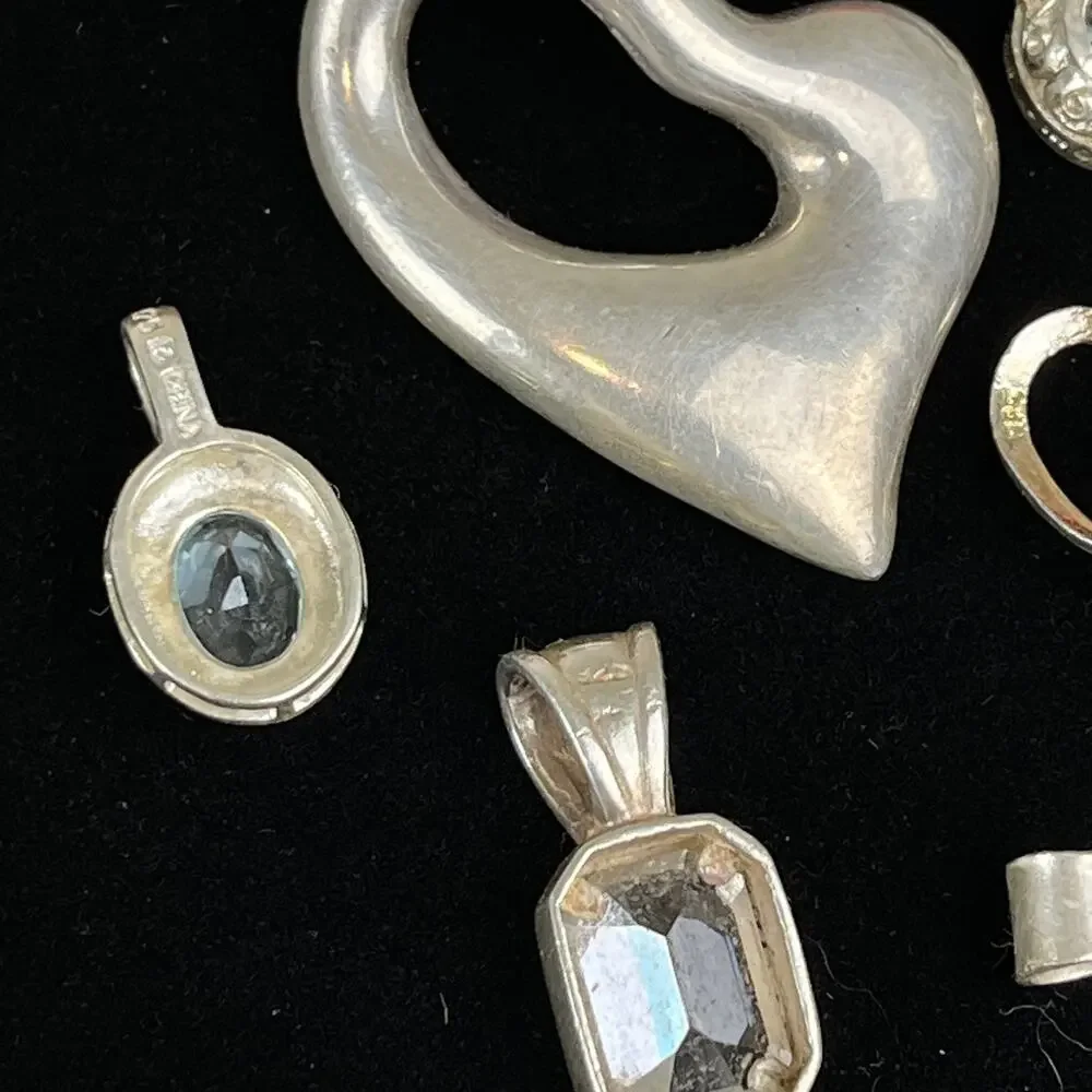 44.65g 925 Sterling Silver Pendant Charm Lot Gemstone Heart Boot 7pc Vintage